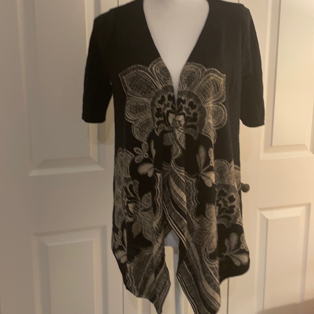 Chico’s Black & Tan Open Front Cardigan Sweater 1 - Picture 1 of 6